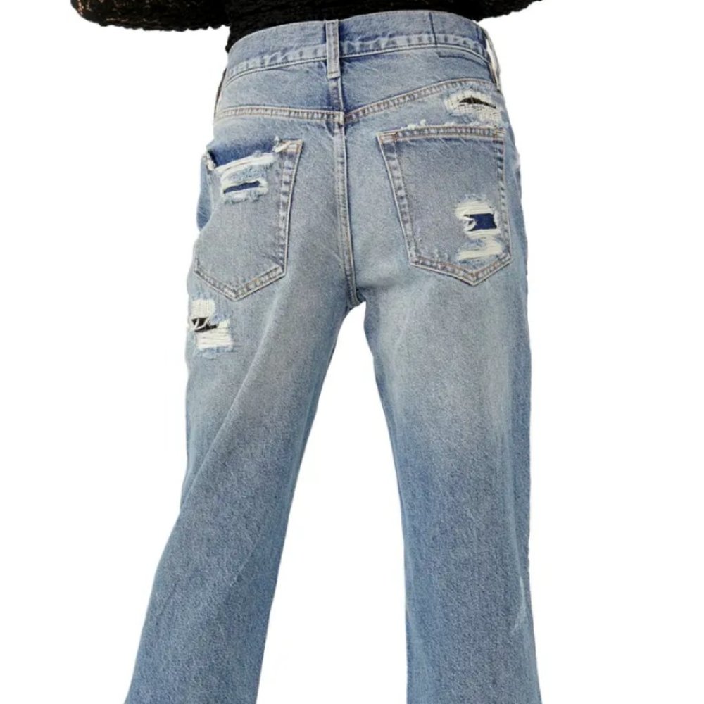 Free People McCoy Destroyed Straight Leg Jeans in Tattered Blue - Picture 3 of 6